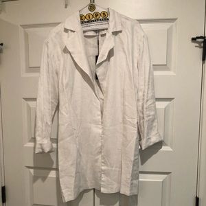 Donna Karen white linen long blazer with tie front